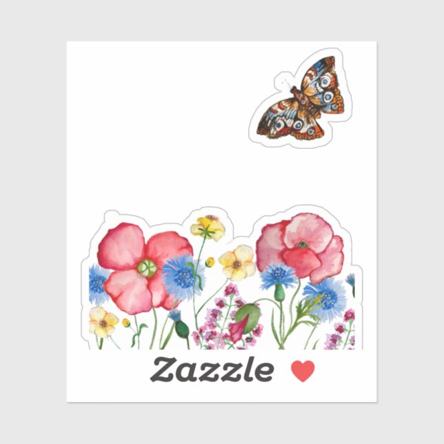 Adesivo Padrão de aquarela com flores silvestres desenhada (Folha)