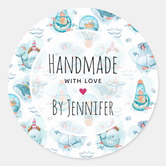 Adesivo Padrão de Aquarela das Baleias Náuticas Cóticas (Frente)