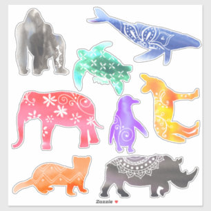 Adesivo Padrão de Aquarela de Animais Ameaçados