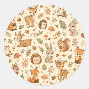 Adesivo Padrão de aquarela de animais da floresta de madei