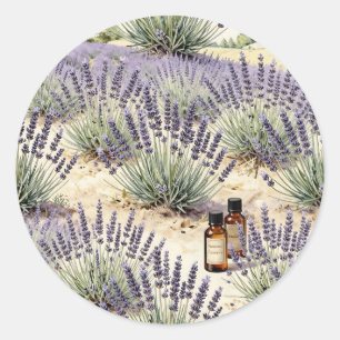 Adesivo Padrão de Aquarela de Campo de Lavanda Óleo Essenc