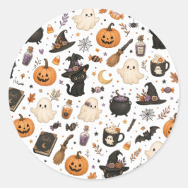 Adesivo Padrão de aquarela de Halloween fofo com gatos pre