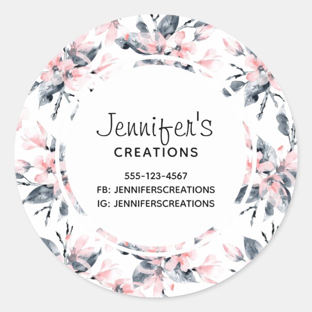 Adesivo Padrão de Aquarela Floral de Cor Rosa e Cinza (Frente)