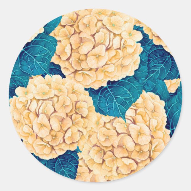 Adesivo Padrão de aquarelas Hydrangea, amarelo e azul (Frente)