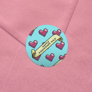 Adesivo Padrão de Arte de Pixel do Feliz dia de os namorad