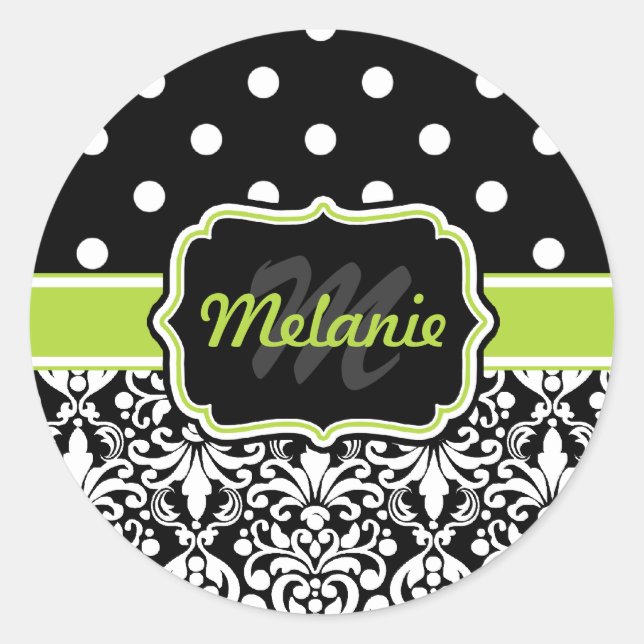 Adesivo Padrão de Bolinhas de Damask Verde Preto (Frente)