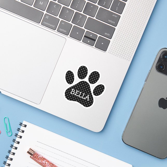 Adesivo Padrão de Bolinhas Preto e Branco com Nome (Notebook com iPhone)