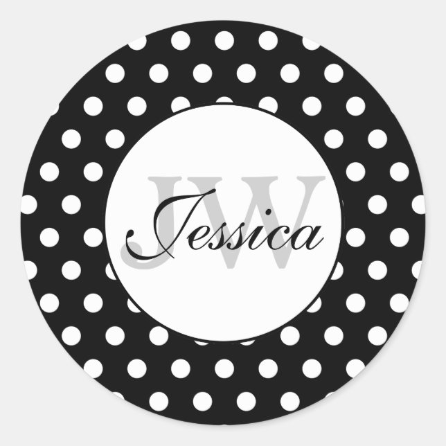 Adesivo Padrão de bolinhas preto e branco da moda Monogram (Frente)