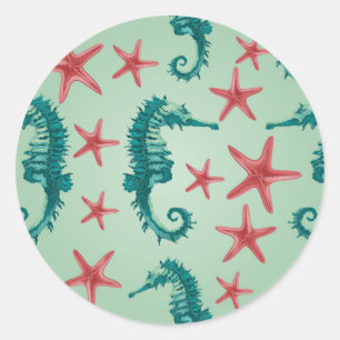 Adesivo Padrão de Cavalo-marinho Teal 2