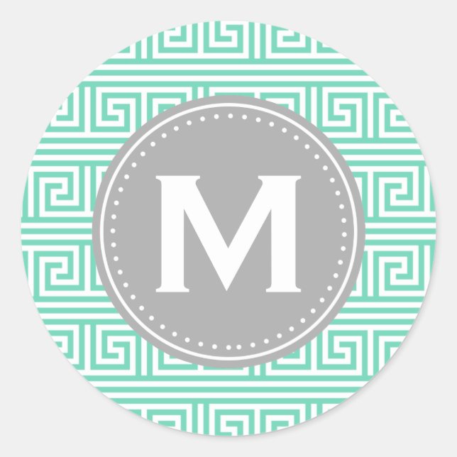 Adesivo Padrão de Chave Grega de Moeda Moderna do Monogram (Frente)