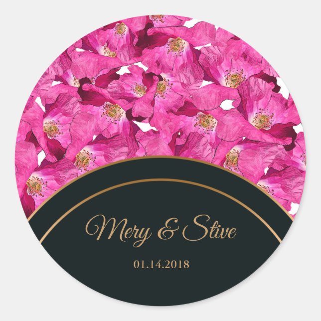 Adesivo Padrão de cor-de-rosa com papas flóricas.Monograma (Frente)