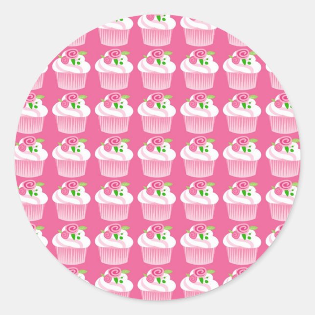 Adesivo Padrão de Cupcake Rosa Quente de Verão Divertido (Frente)