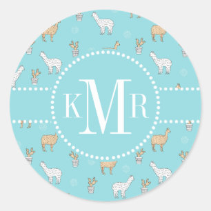 Adesivo Padrão de Cute Alpaca Llama Cactus