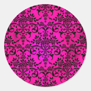 Adesivo Padrão de Damasco Floral Fucsia e Preto Brilhante