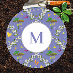 Adesivo Padrão de Damasco Roxo de Jardinagem Monograma