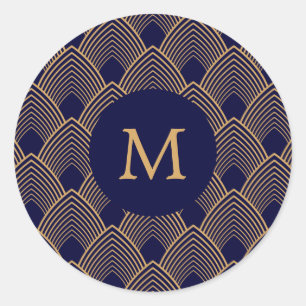 Adesivo Padrão de Deco de Arte Dourada e Azul do Monogram
