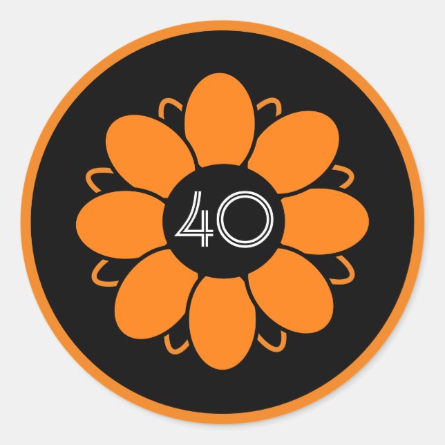 Adesivo Padrão de Design de Flor Laranja Aniversário 40 Pr (Frente)