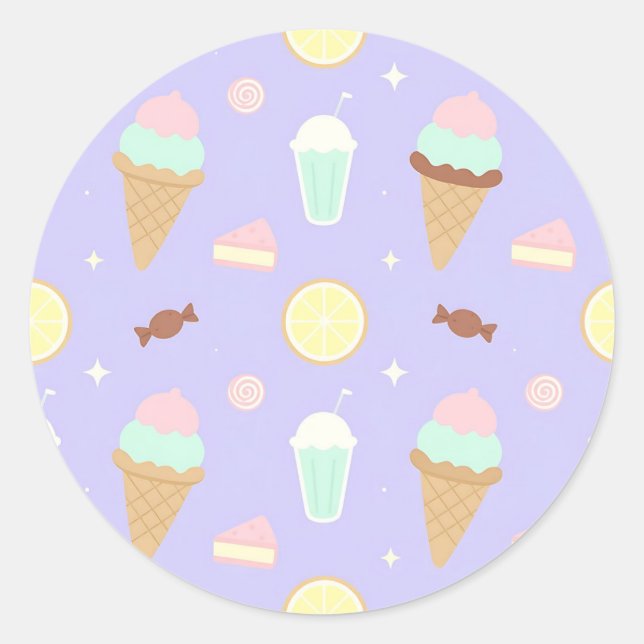 Adesivo Padrão de Doces Sorvete Kawaii (Frente)