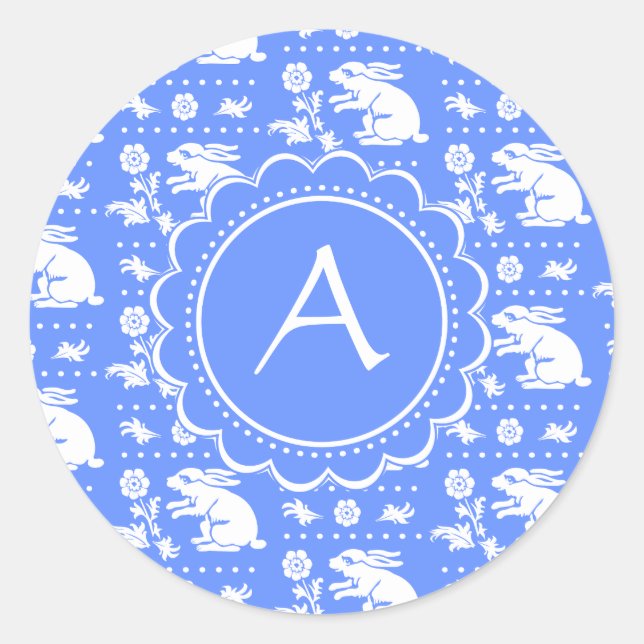 Adesivo Padrão de estilo de colheita de coelhos brancos e  (Frente)