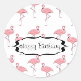 Adesivo Padrão de Flamingo Rosa de Aniversário Feliz