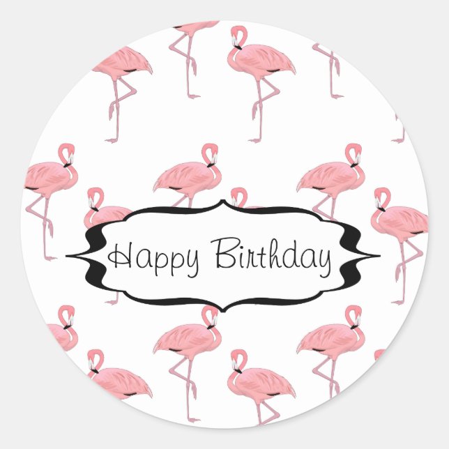 Adesivo Padrão de Flamingo Rosa de Aniversário Feliz (Frente)