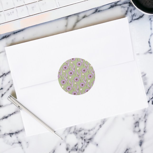 Adesivo Padrão de Flor de Hippie Funky Y2K Retro Roxo Verd (Zazzle Green Purple Retro Y2K Funky Hippie Flower Pattern Sticker)