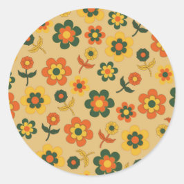 Adesivo Padrão de Flor do Laranja de Imagem Retroativa 70s