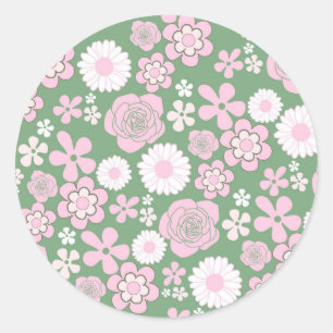 Adesivo Padrão de Flor Retro Y2K Verde Rosa Branco dos Ano