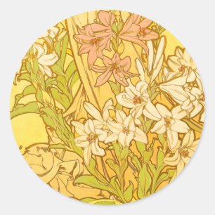 Adesivo Padrão de Flores de Lírio de Alphonse Mucha: Art N
