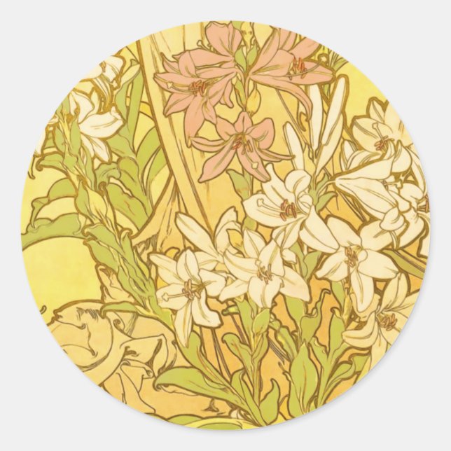 Adesivo Padrão de Flores de Lírio de Alphonse Mucha: Art N (Frente)