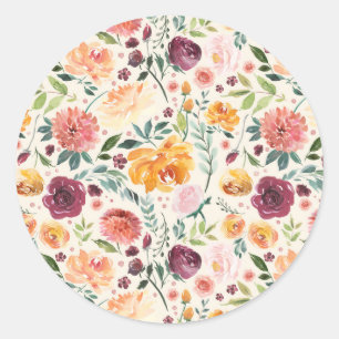 Adesivo Padrão de Flores de Outono em Aquarela Vintage