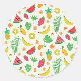Adesivo Padrão de frutas de verão fofas e folhas tropicais