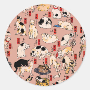 Adesivo Padrão de Gato Ukiyo-e Japonês Vintage: Kuniyoshi