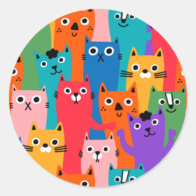 Adesivo Padrão de gatos coloridos (Frente)