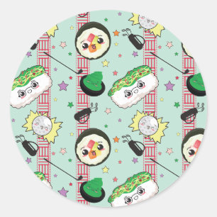 Adesivo Padrão de Golfe do Sushi do Japonês Bonito