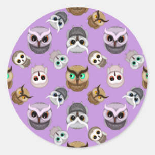 Adesivo Padrão de Ilustração de Coruja Fofa em Fundo Roxo