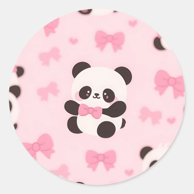 Adesivo Padrão de Laço Rosa Kawaii Panda (Frente)