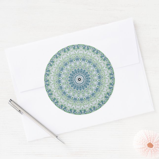 Adesivo Padrão de Mandala Costeira Verde e Azul (Envelope)