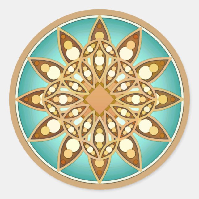Adesivo Padrão de Mandala em bronzeado, creme e turquesa (Frente)