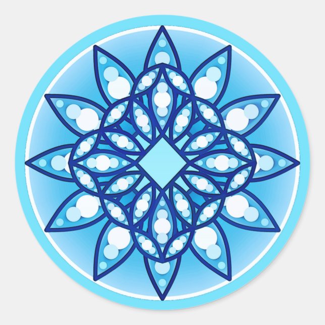 Adesivo Padrão de mandala em turquesa, cobalto e branco (Frente)