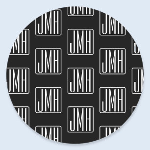 Adesivo Padrão de Monograma Moderno Preto e Branco