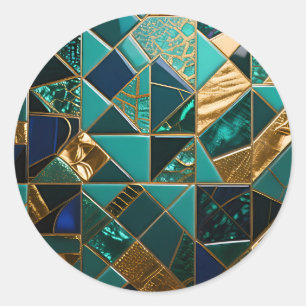Adesivo Padrão de Mosaico Geométrico em Dourado e Turquesa