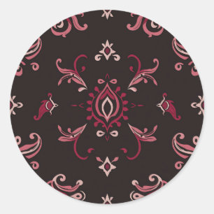 Adesivo Padrão de Ornamento Floral Damasco Borgonha