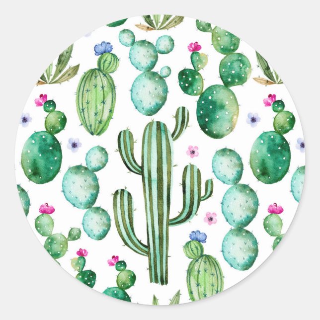 Adesivo Padrão de Plantas de Cactus Watercolor (Frente)