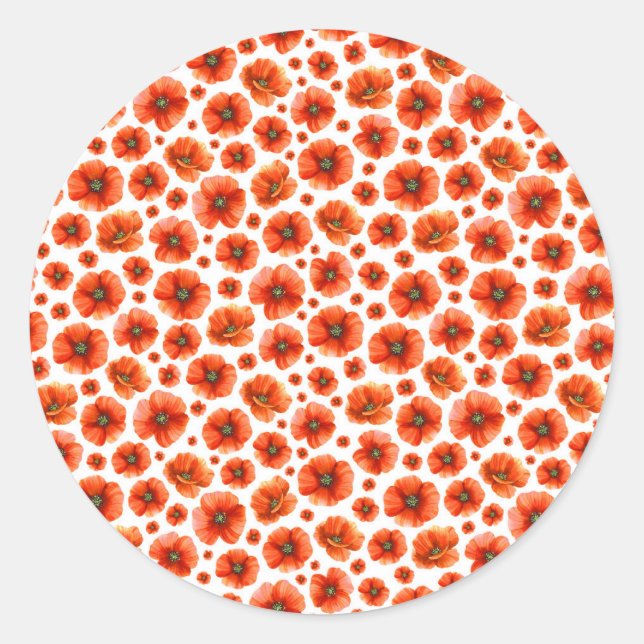 Adesivo Padrão de Poppies de Aquarela (Frente)