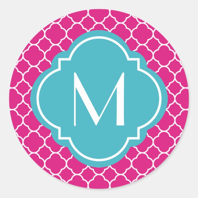 Adesivo Padrão de Quatrefoil Rosa bonito com Monograma (Frente)