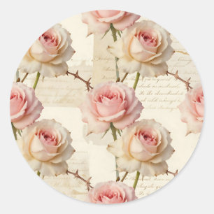 Adesivo Padrão de Rosa Rosa Pálido Vintage em Letra