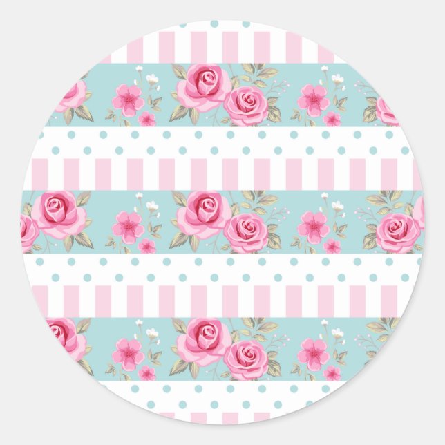 Adesivo Padrão de Rosas Florais Românticos Rosa e Mint (Frente)