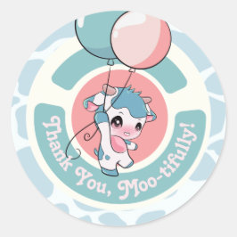 Adesivo Padrão de Vaca Azul Verde Obrigado Paleta Redonda