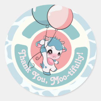 Adesivo Padrão de Vaca Azul Verde Obrigado Paleta Redonda
